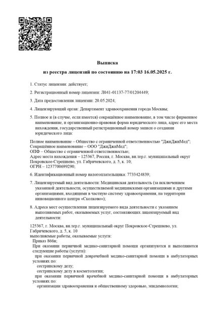 Выписка из реестра лицензий